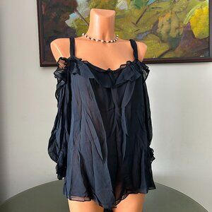 Nanette Lepore NWT Navy Blue LOVELORN Cold-Shoulder Top, sz L